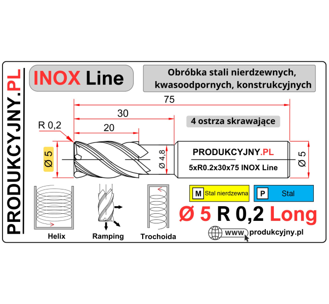 Frez fi 5 R0,2 INOX LONG